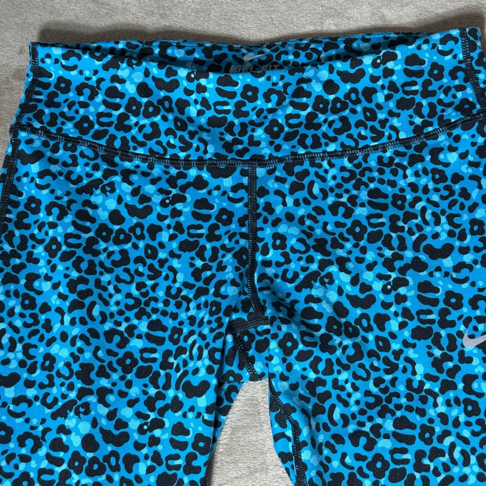 Nike Dri-FIT Womens Blue Leopard Animal Print Performance Leggings 686061-407 M